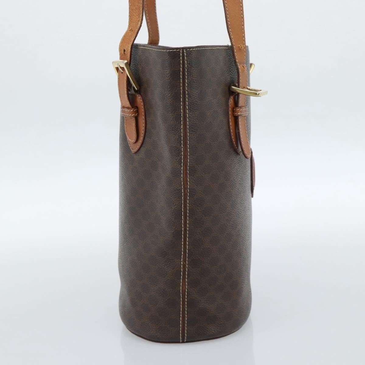 CELINE Macadam Canvas Tote Bag PVC Leather Brown Gold Auth bs35562