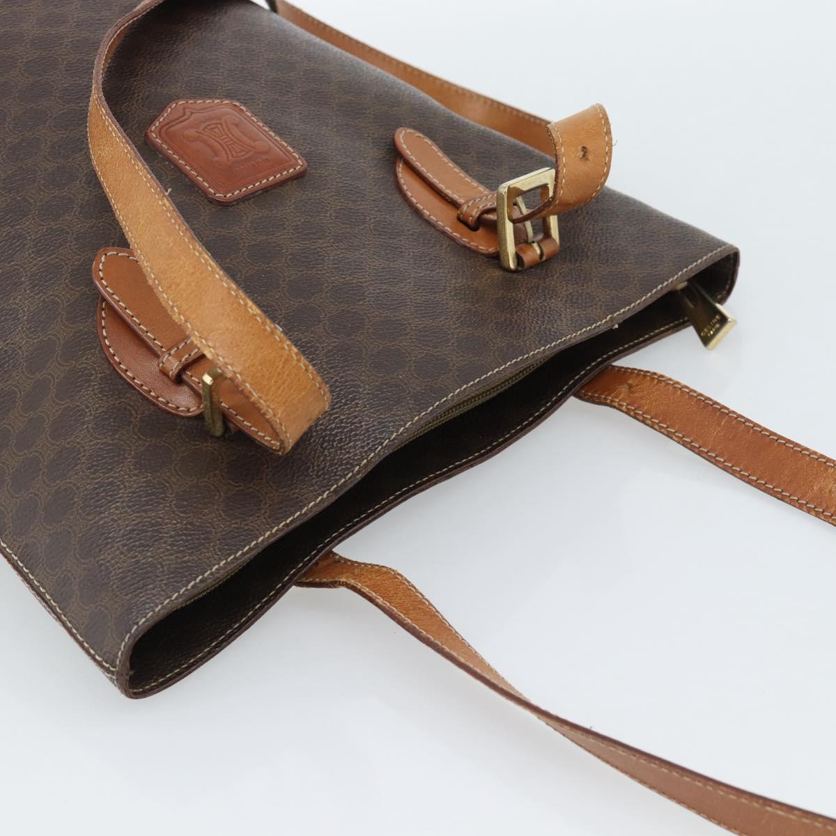 CELINE Macadam Canvas Tote Bag PVC Leather Brown Gold Auth bs35562
