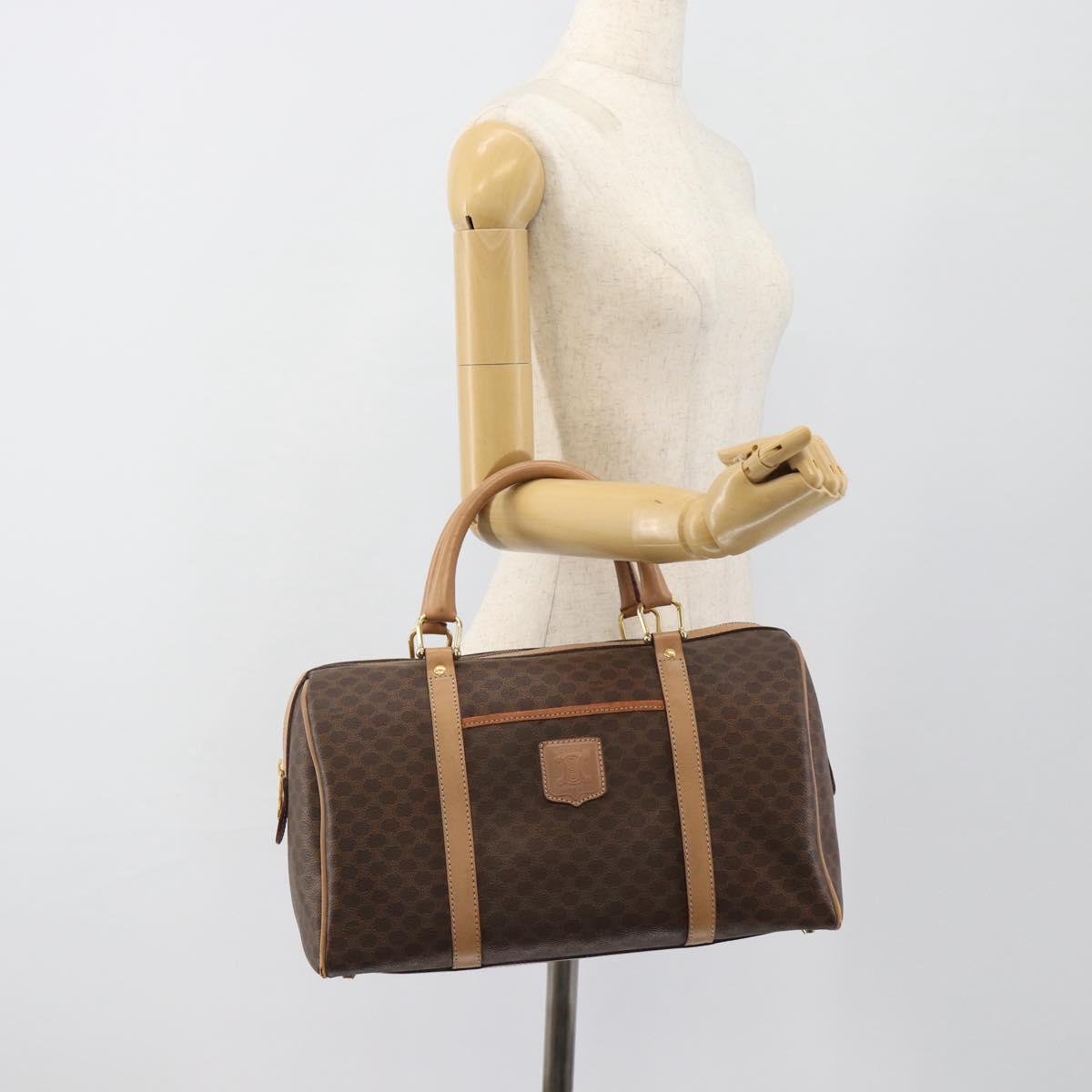 CELINE Macadam Canvas Hand Bag PVC Leather Brown Gold Auth bs35569A