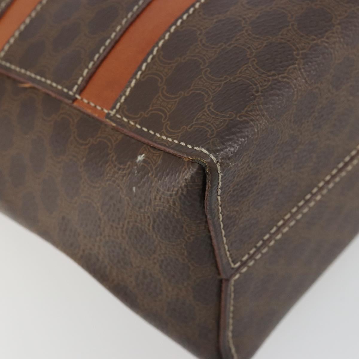 CELINE Macadam Canvas Hand Bag PVC Leather Brown Gold Auth bs35570