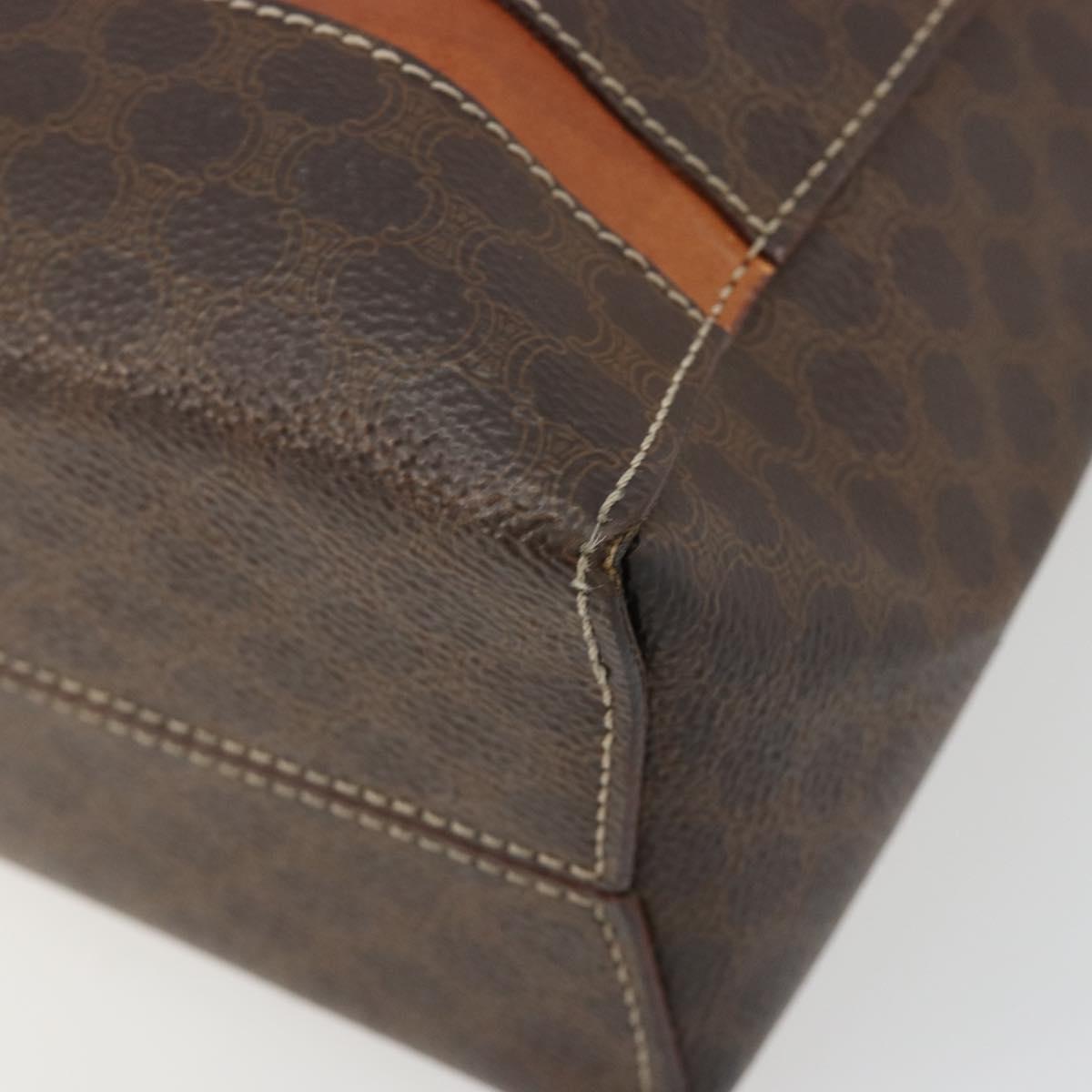 CELINE Macadam Canvas Hand Bag PVC Leather Brown Gold Auth bs35570