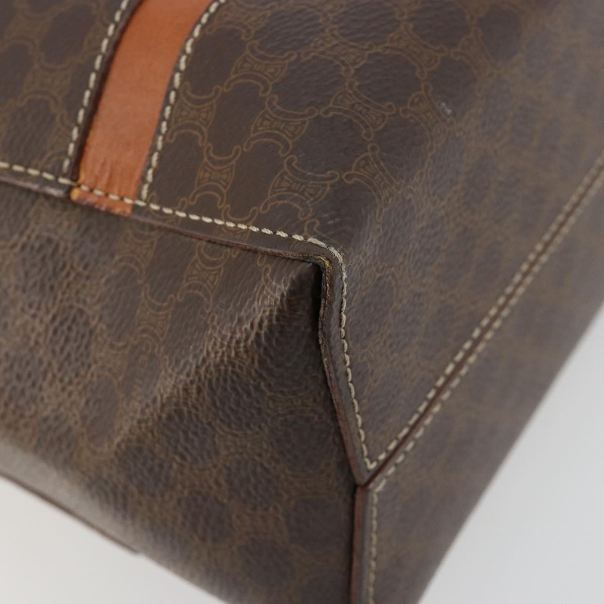 CELINE Macadam Canvas Hand Bag PVC Leather Brown Gold Auth bs35570