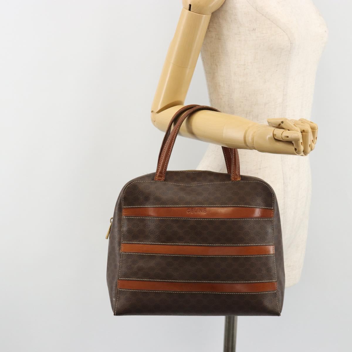 CELINE Macadam Canvas Hand Bag PVC Leather Brown Gold Auth bs35570