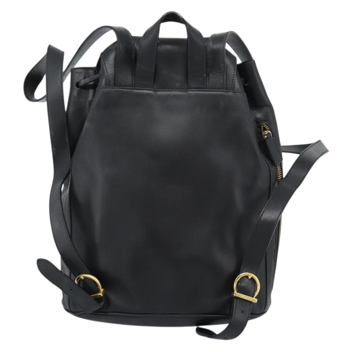 Salvatore Ferragamo Backpack Leather Black Gold Auth bs35571