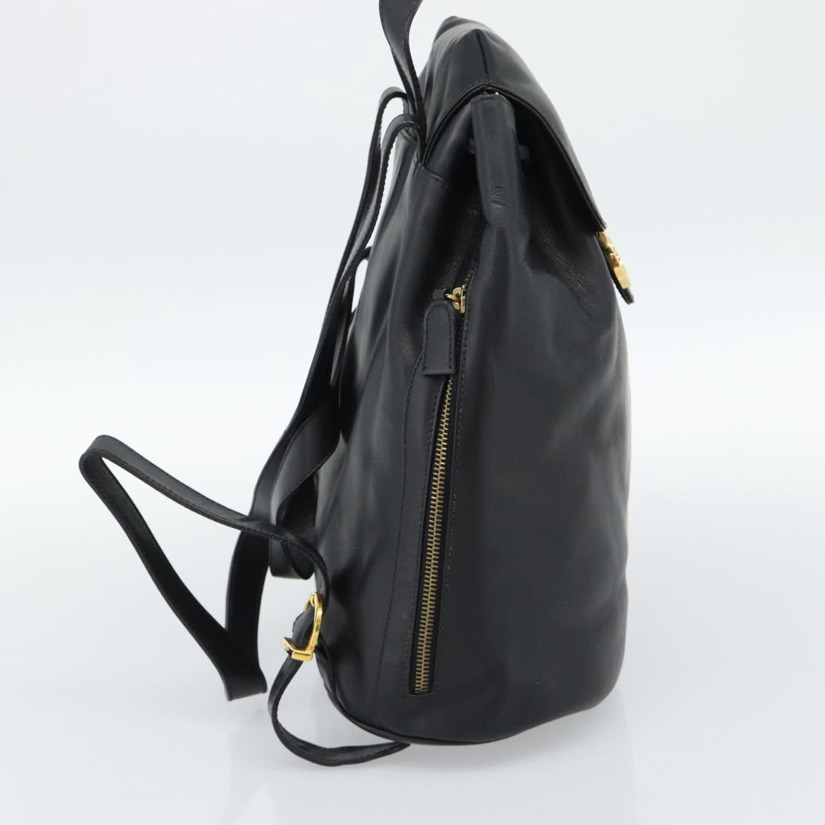 Salvatore Ferragamo Backpack Leather Black Gold Auth bs35571