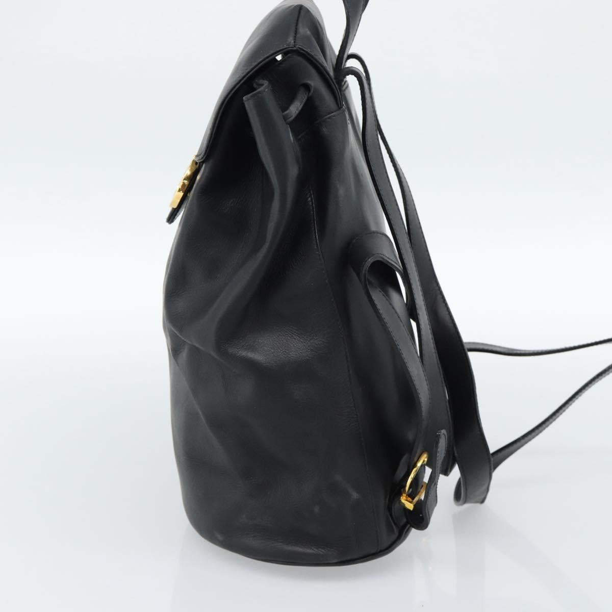 Salvatore Ferragamo Backpack Leather Black Gold Auth bs35571