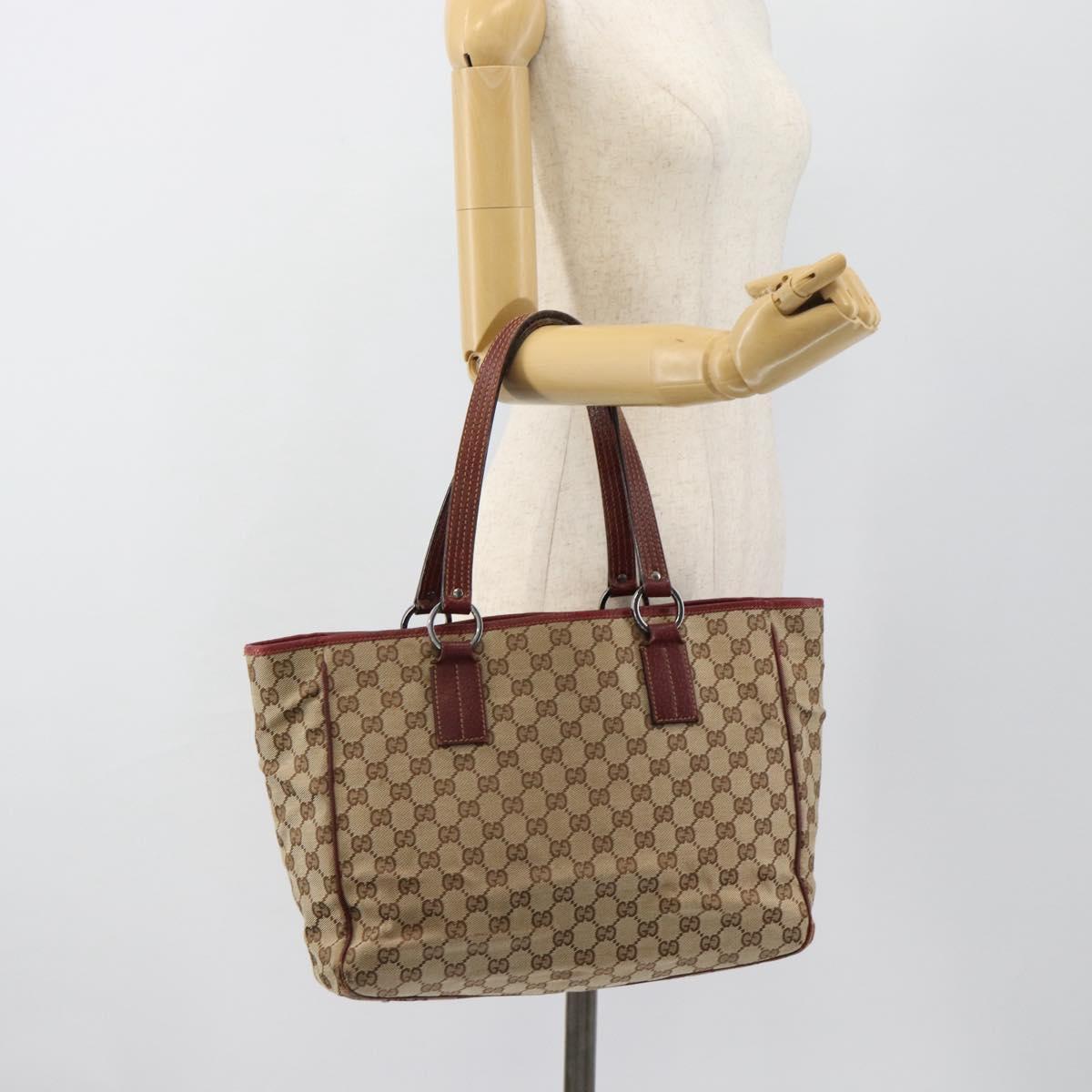 GUCCI GG Canvas Tote Bag Beige Silver 113017 Auth bs35572