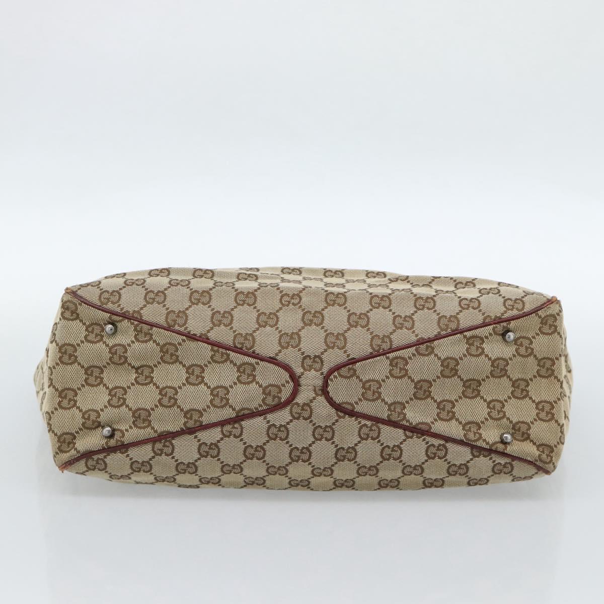 GUCCI GG Canvas Tote Bag Beige Silver 113017 Auth bs35572