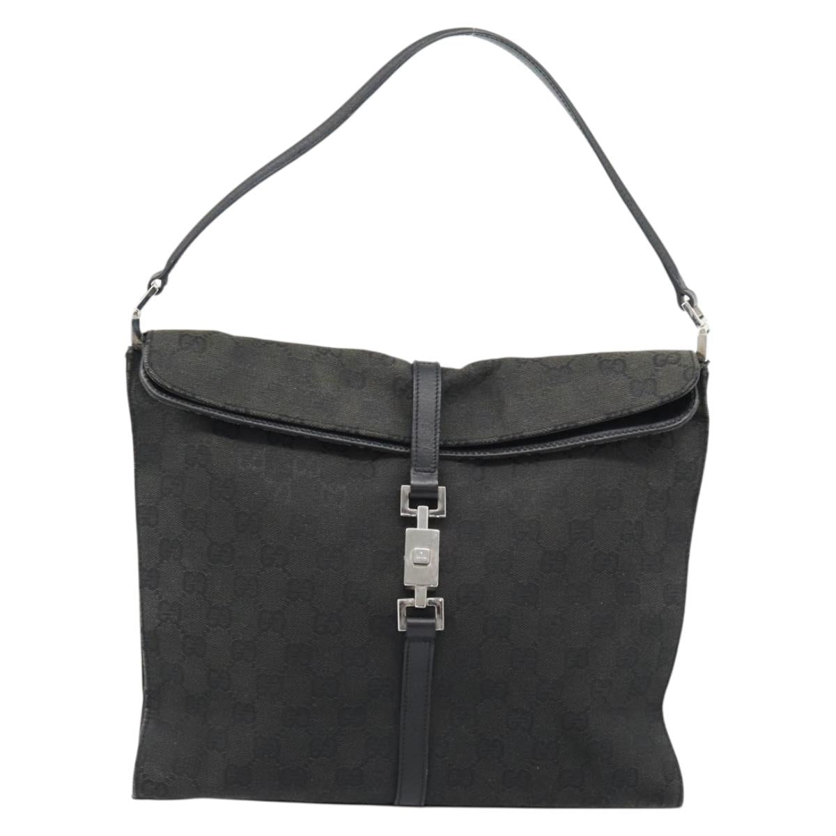 GUCCI GG Canvas Jackie Shoulder Bag Black Silver 001 3355 Auth bs35573