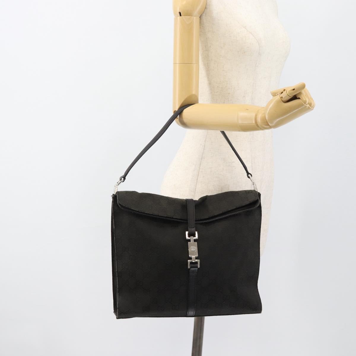 GUCCI GG Canvas Jackie Shoulder Bag Black Silver 001 3355 Auth bs35573
