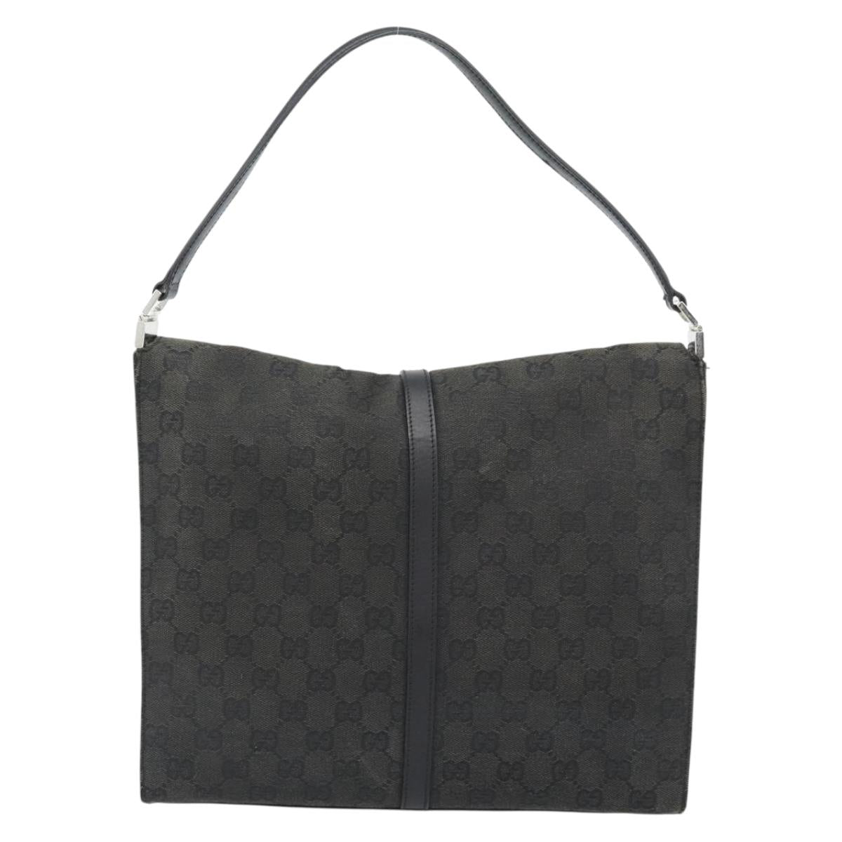 GUCCI GG Canvas Jackie Shoulder Bag Black Silver 001 3355 Auth bs35573