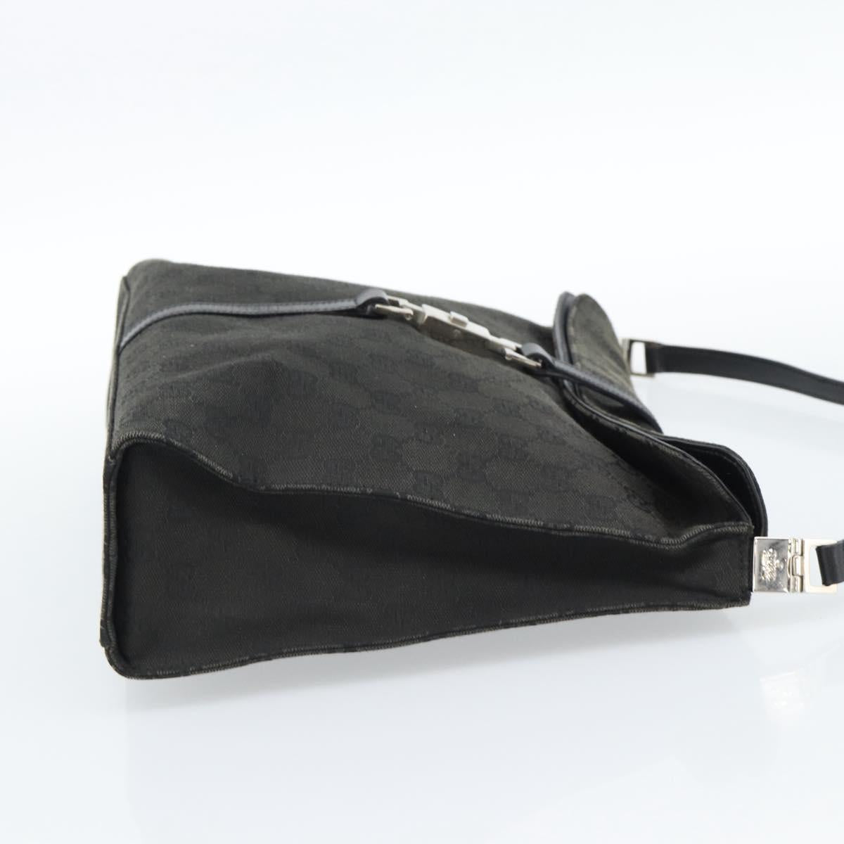 GUCCI GG Canvas Jackie Shoulder Bag Black Silver 001 3355 Auth bs35573