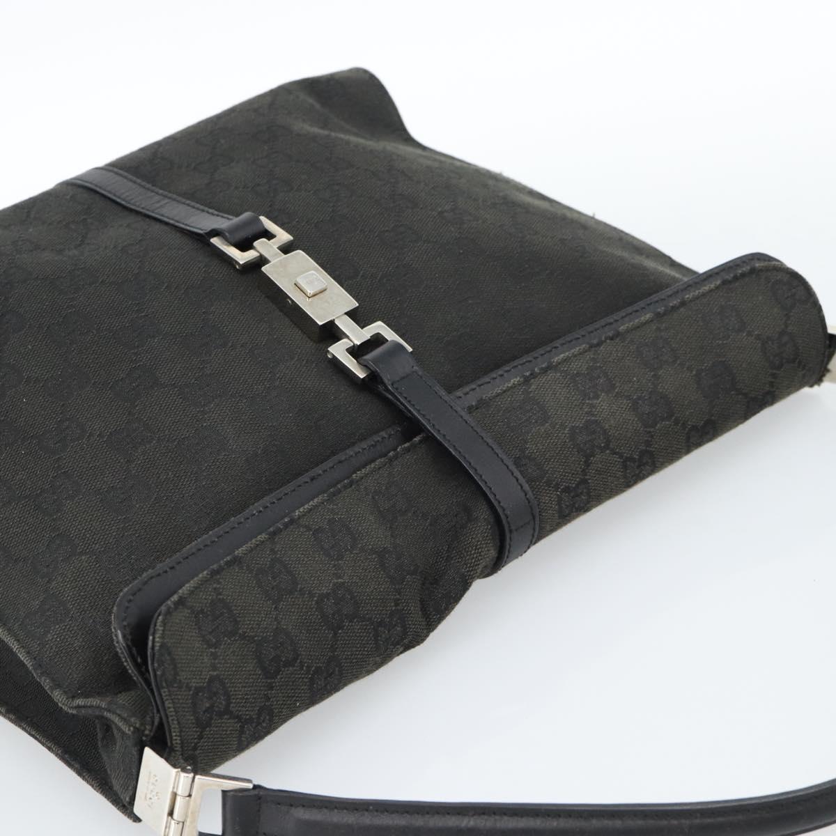 GUCCI GG Canvas Jackie Shoulder Bag Black Silver 001 3355 Auth bs35573