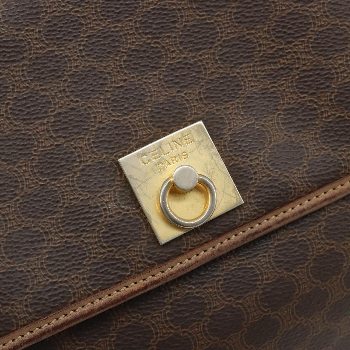 CELINE Macadam Canvas Shoulder Bag PVC Leather Brown Gold Auth bs35574