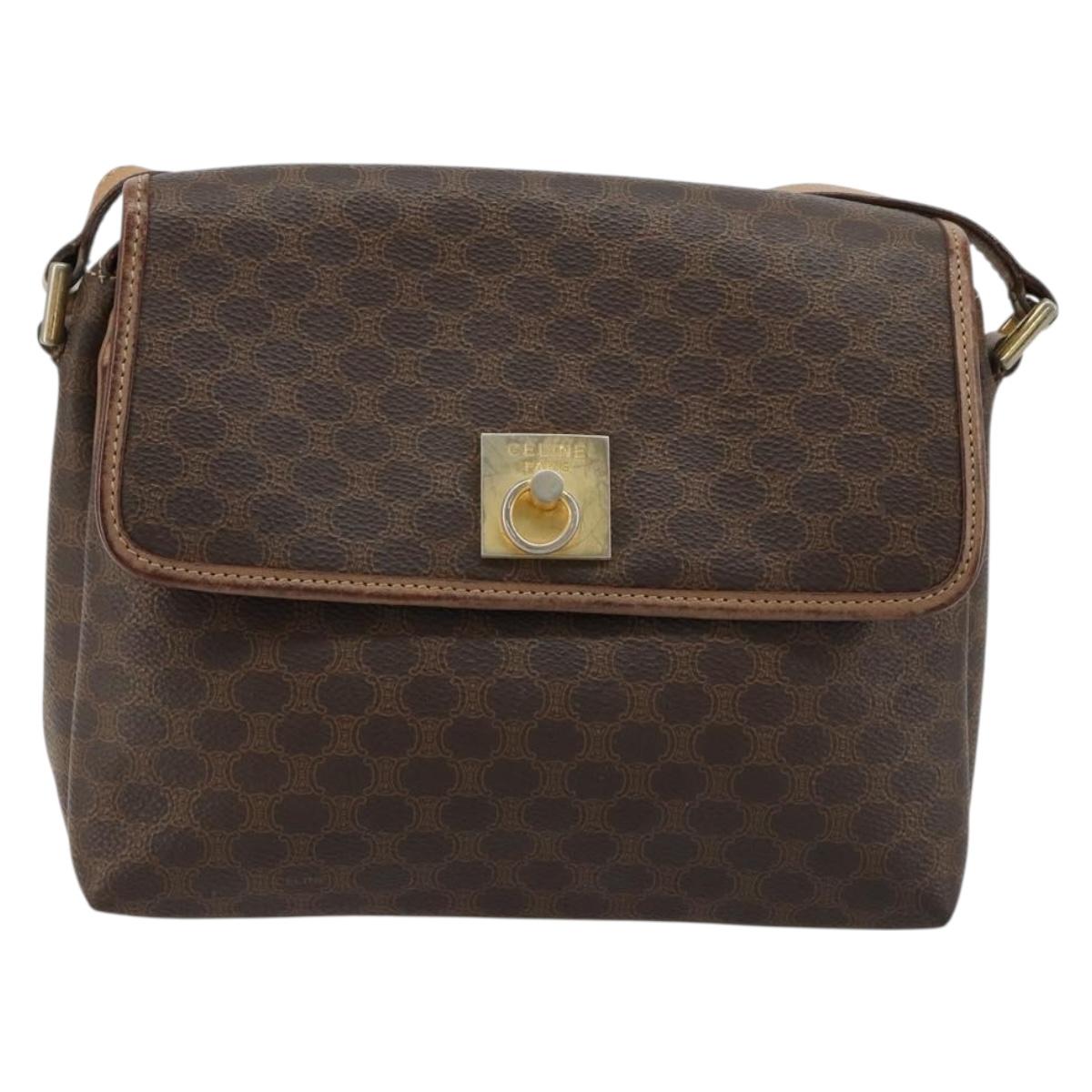CELINE Macadam Canvas Shoulder Bag PVC Leather Brown Gold Auth bs35574