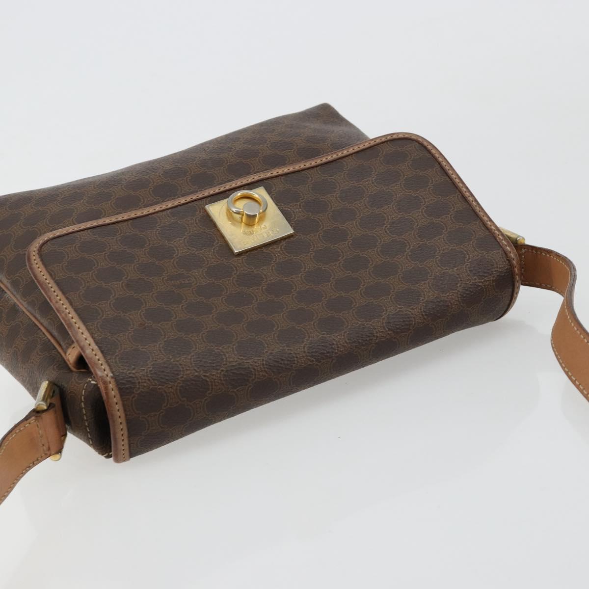 CELINE Macadam Canvas Shoulder Bag PVC Leather Brown Gold Auth bs35574