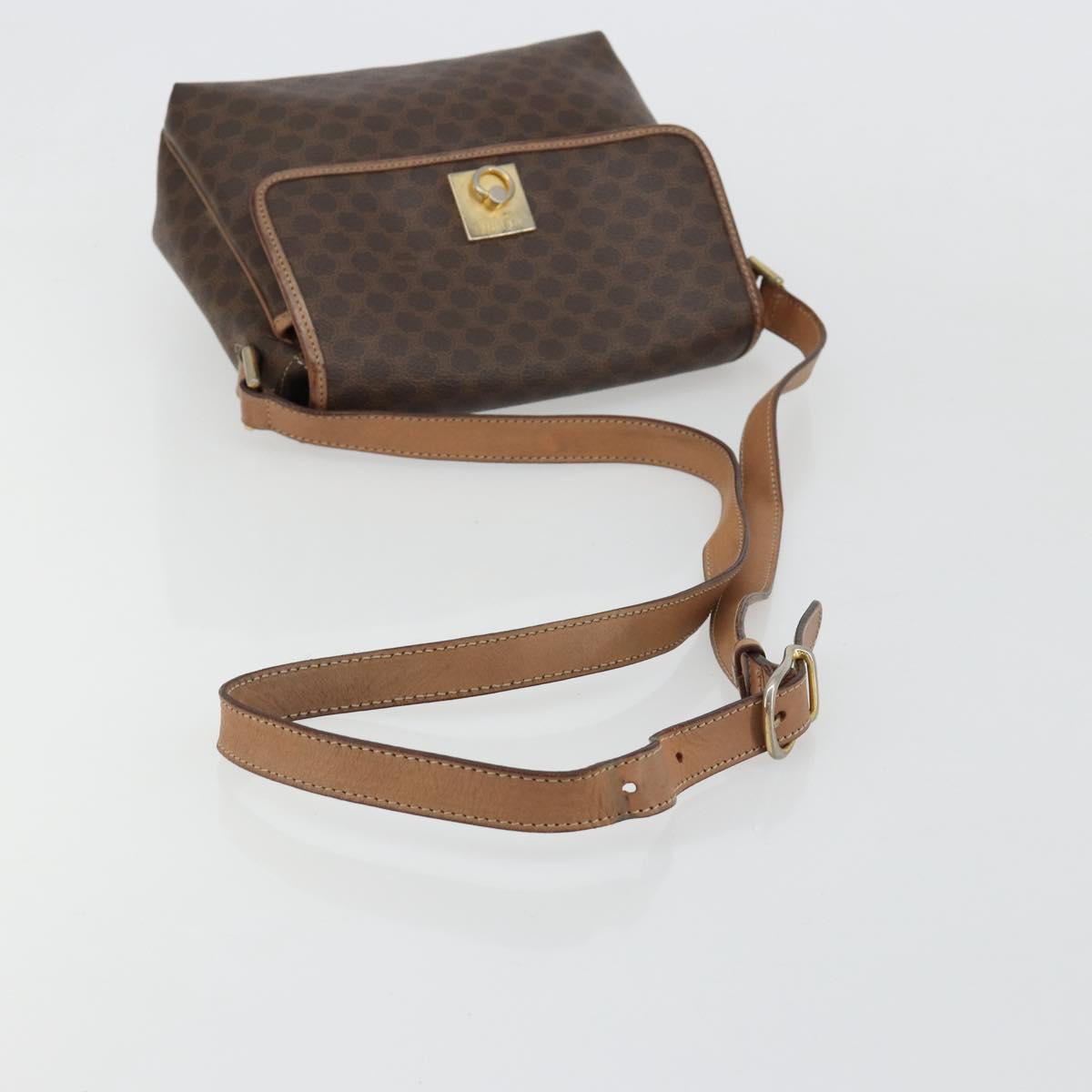 CELINE Macadam Canvas Shoulder Bag PVC Leather Brown Gold Auth bs35574