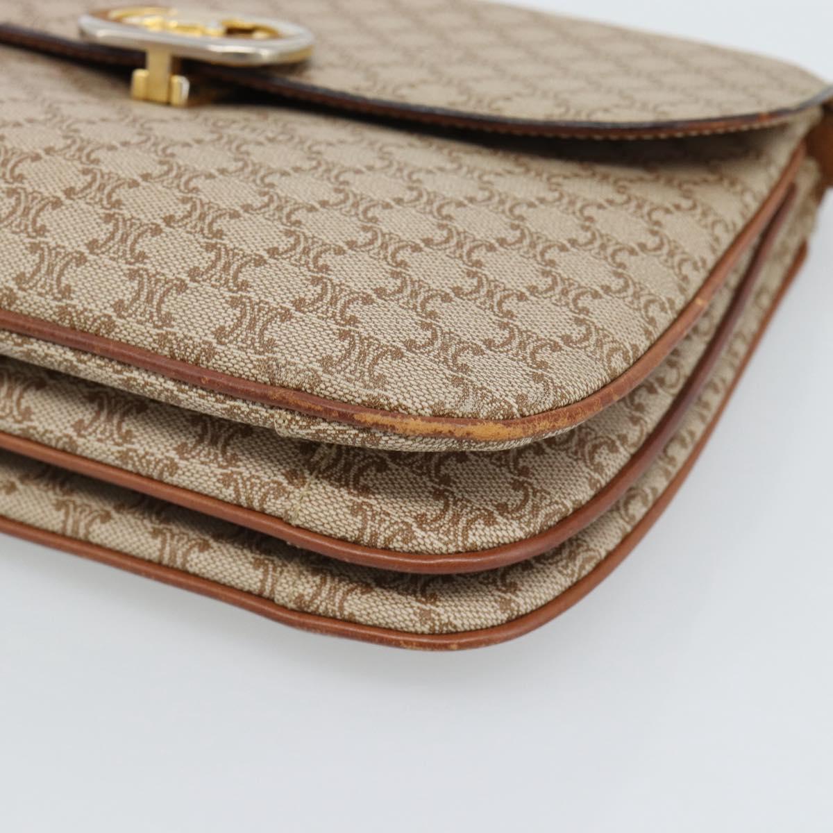 CELINE Macadam Canvas Shoulder Bag PVC Beige Gold Auth bs35577