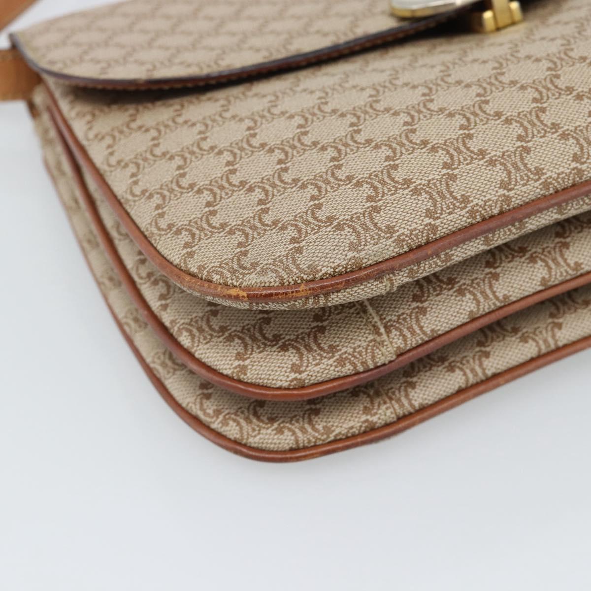 CELINE Macadam Canvas Shoulder Bag PVC Beige Gold Auth bs35577