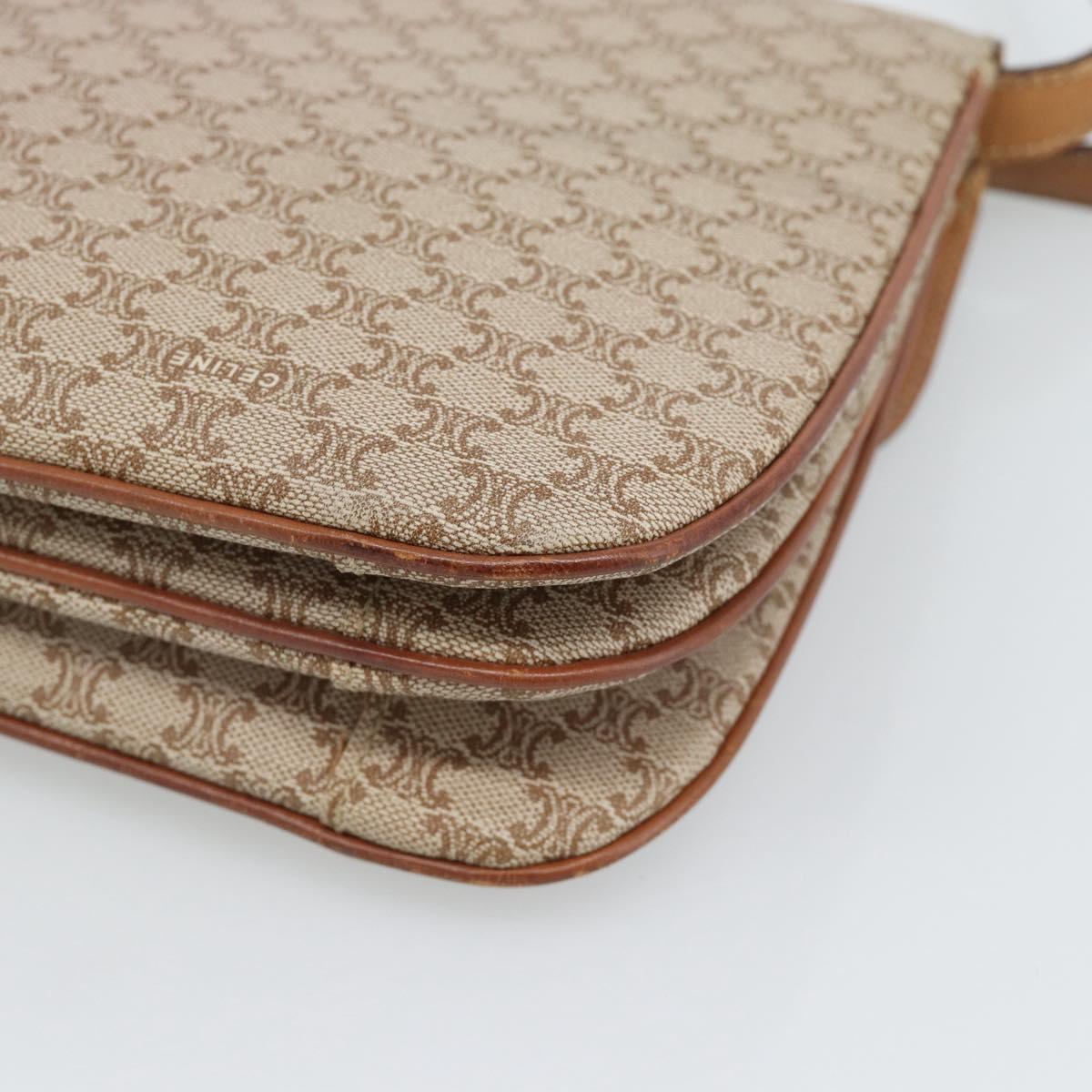 CELINE Macadam Canvas Shoulder Bag PVC Beige Gold Auth bs35577