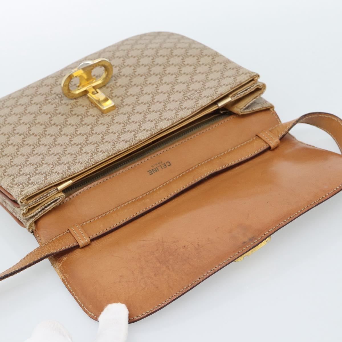 CELINE Macadam Canvas Shoulder Bag PVC Beige Gold Auth bs35577
