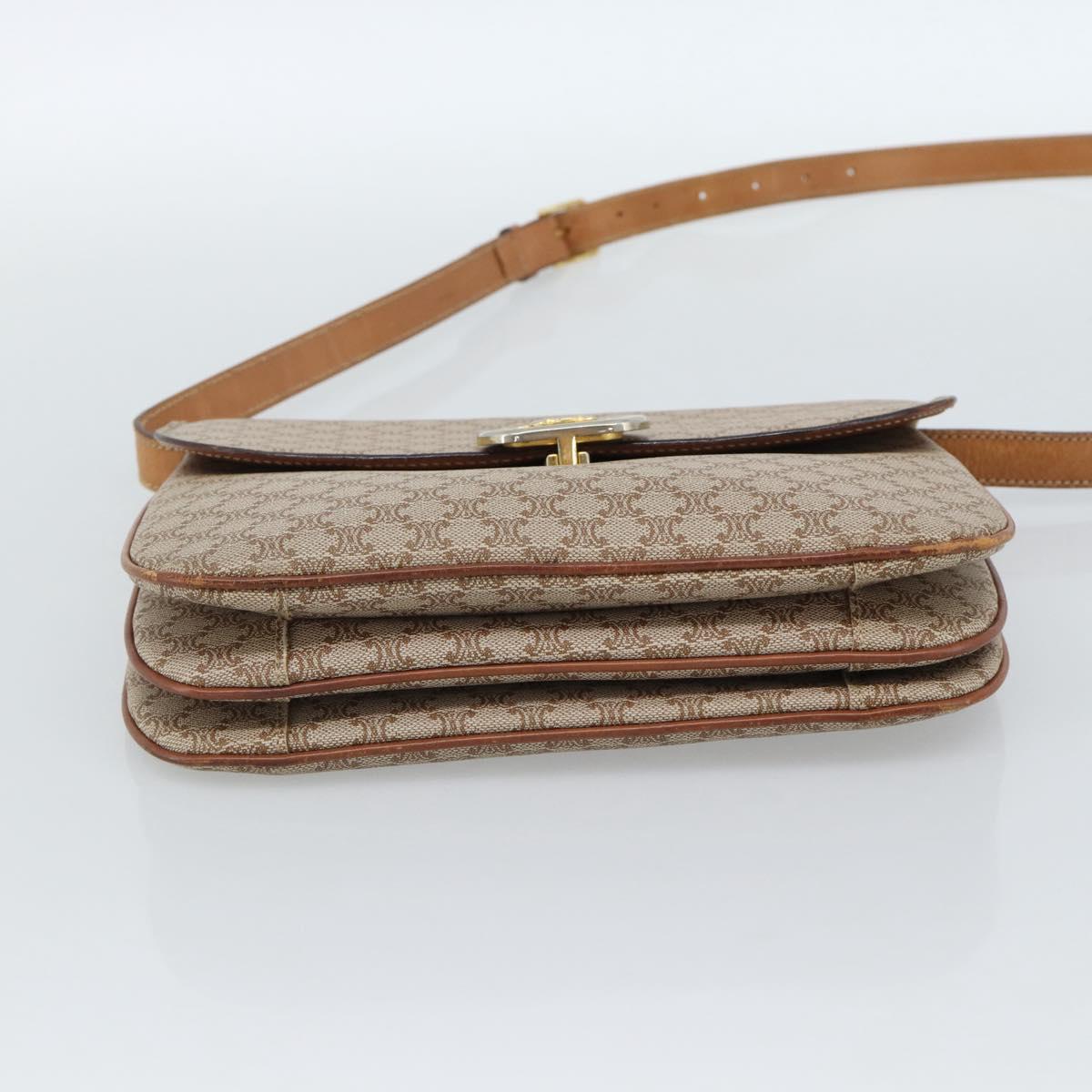 CELINE Macadam Canvas Shoulder Bag PVC Beige Gold Auth bs35577
