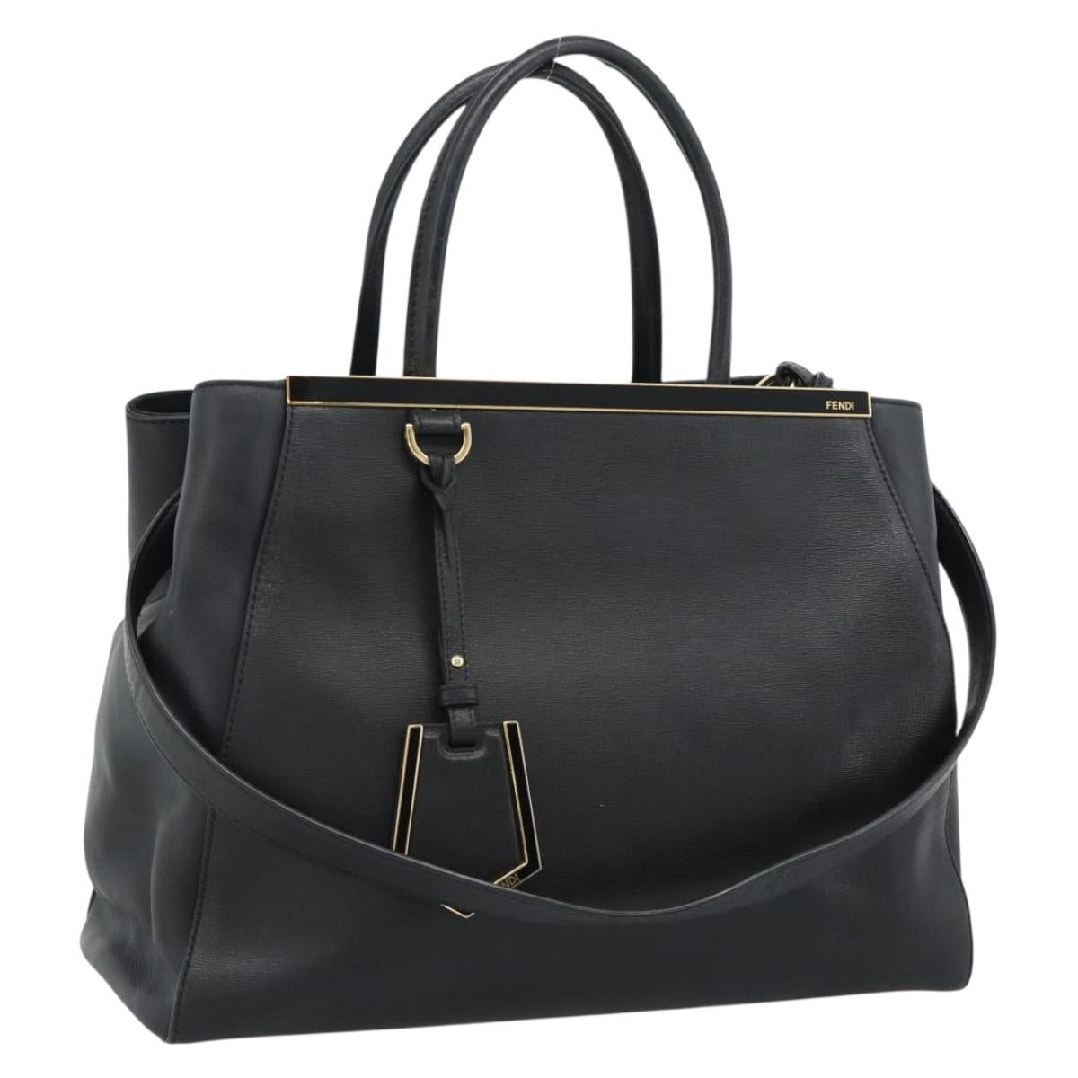 FENDI Tote Bag Leather 2way Black Gold Auth bs35580