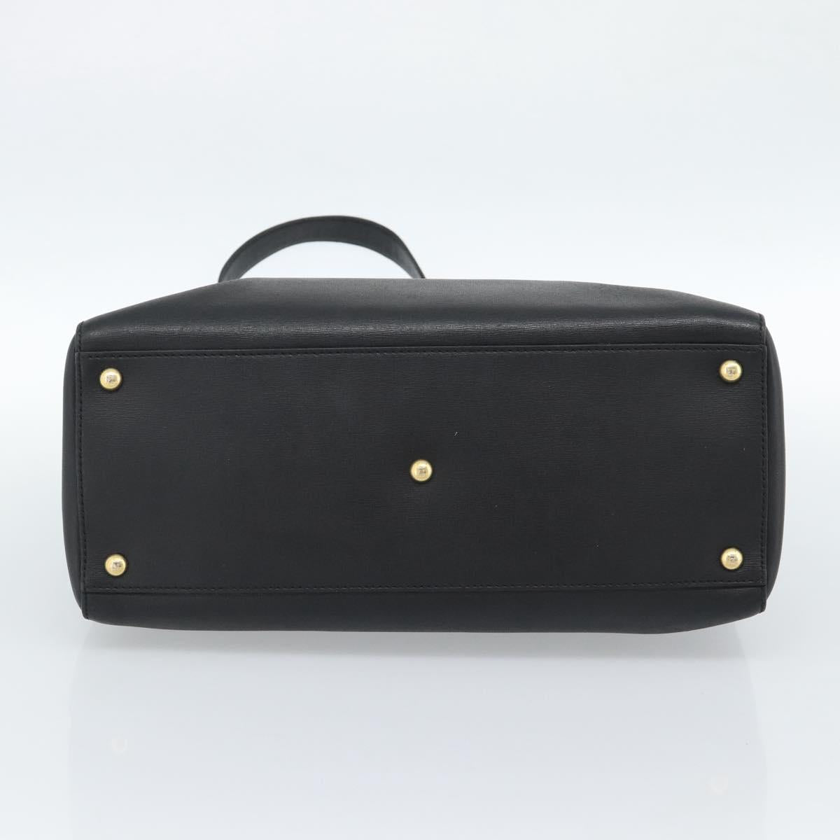 FENDI Tote Bag Leather 2way Black Gold Auth bs35580