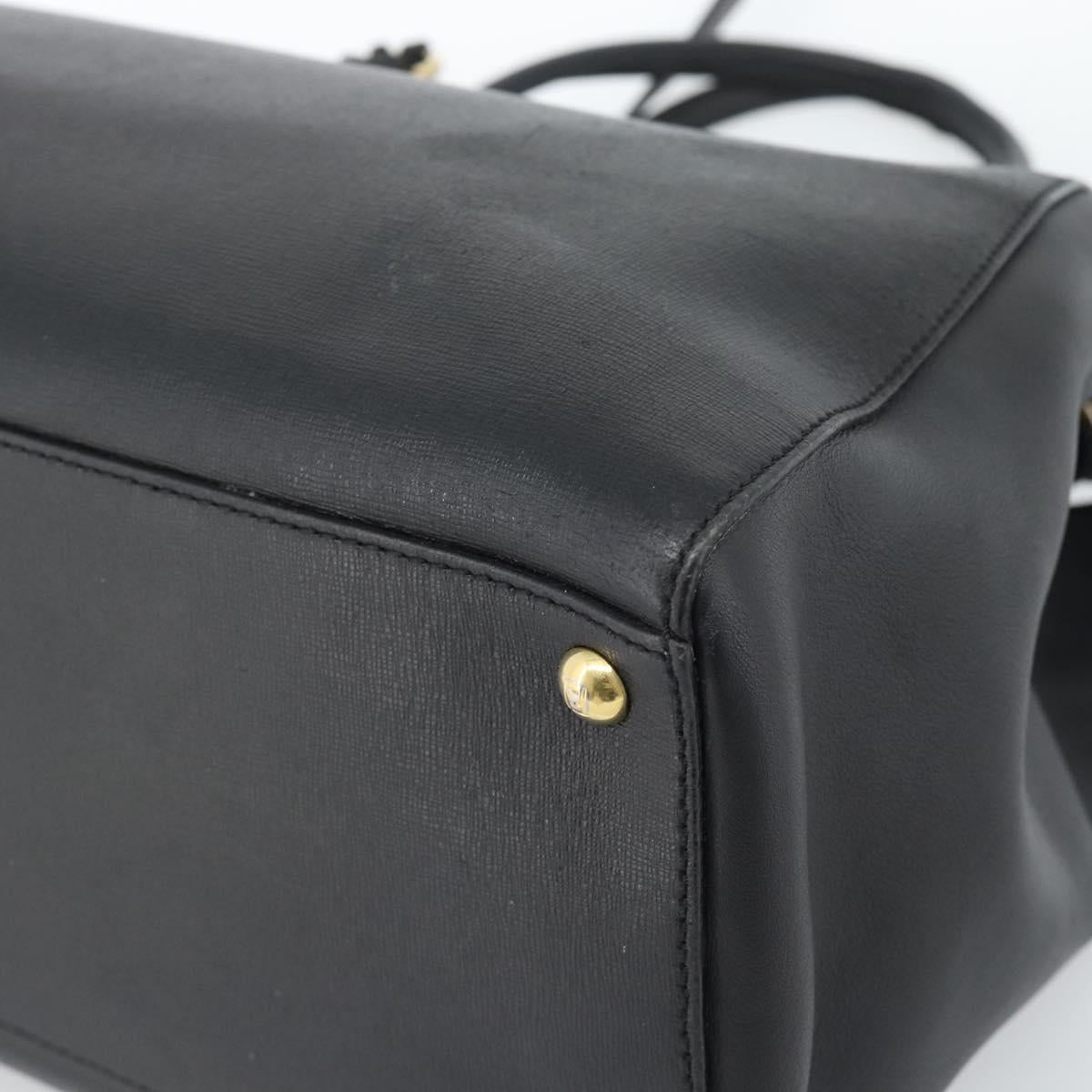 FENDI Tote Bag Leather 2way Black Gold Auth bs35580