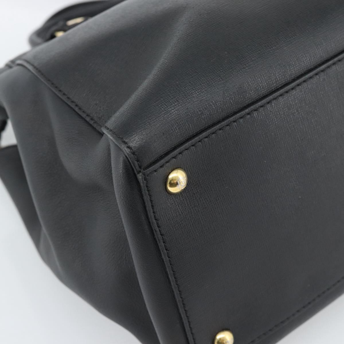 FENDI Tote Bag Leather 2way Black Gold Auth bs35580