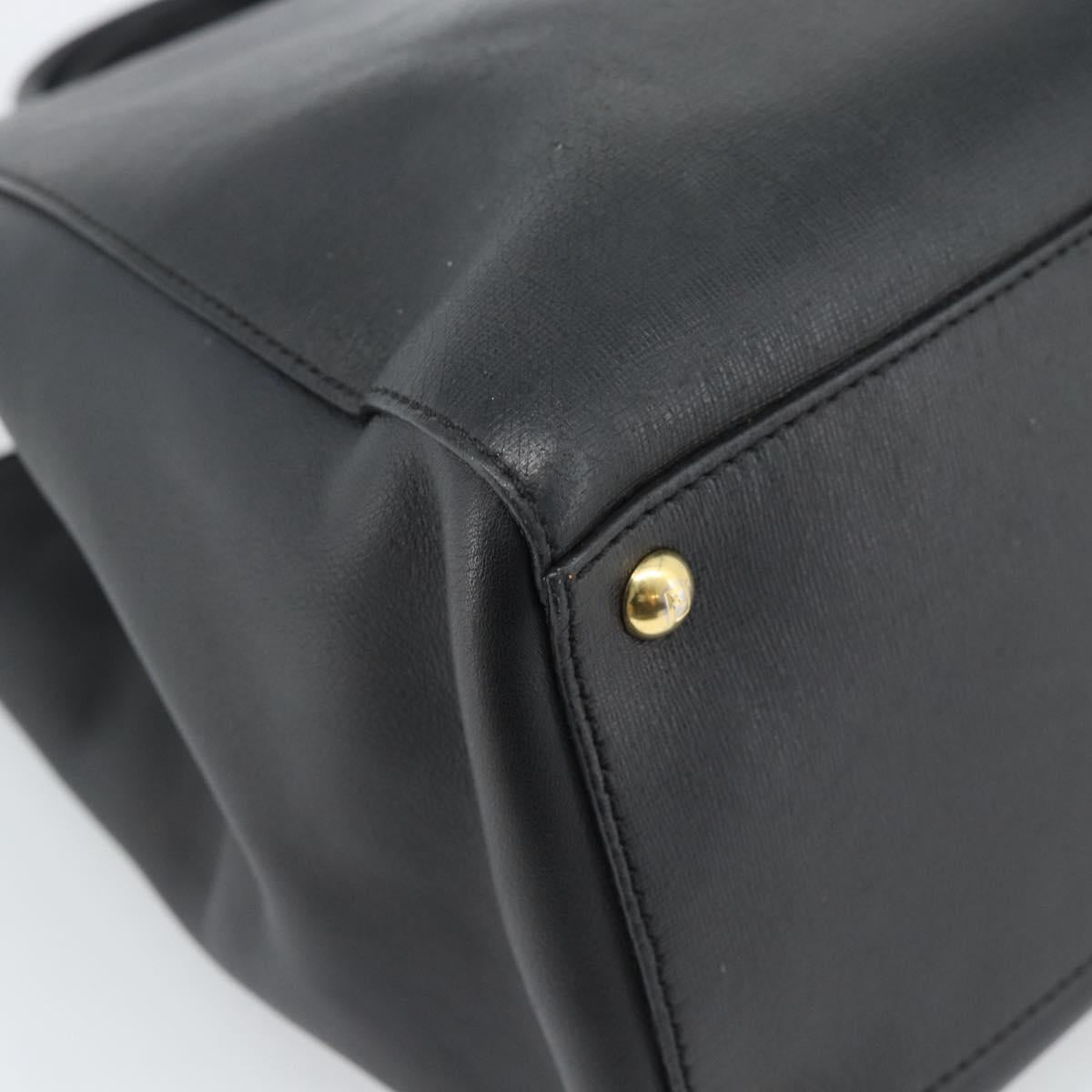 FENDI Tote Bag Leather 2way Black Gold Auth bs35580