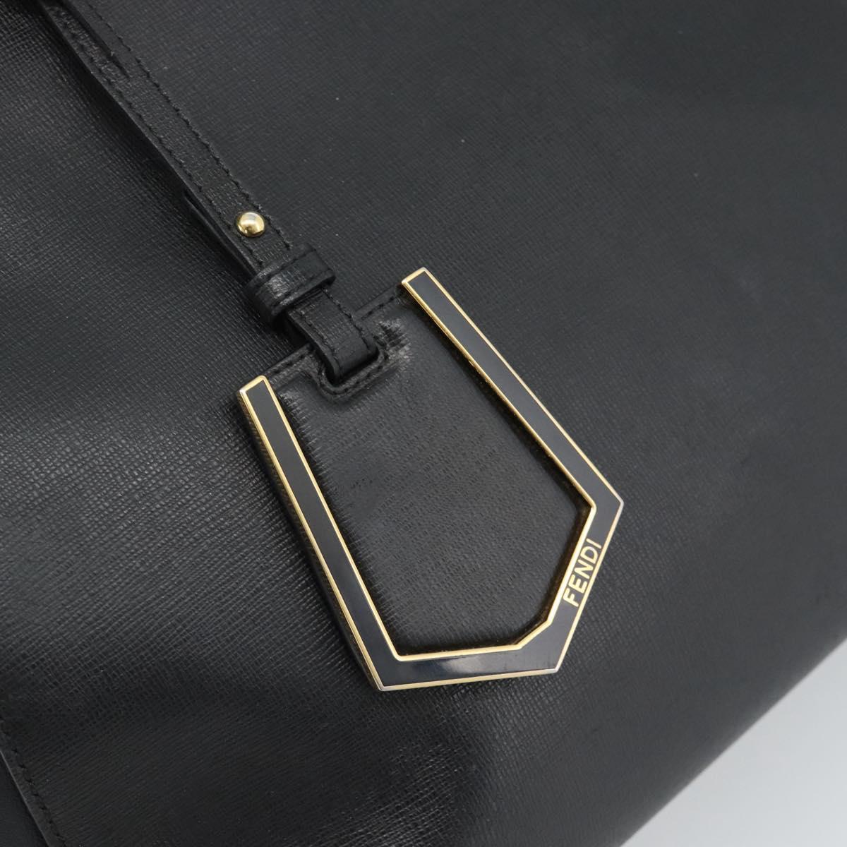 FENDI Tote Bag Leather 2way Black Gold Auth bs35580