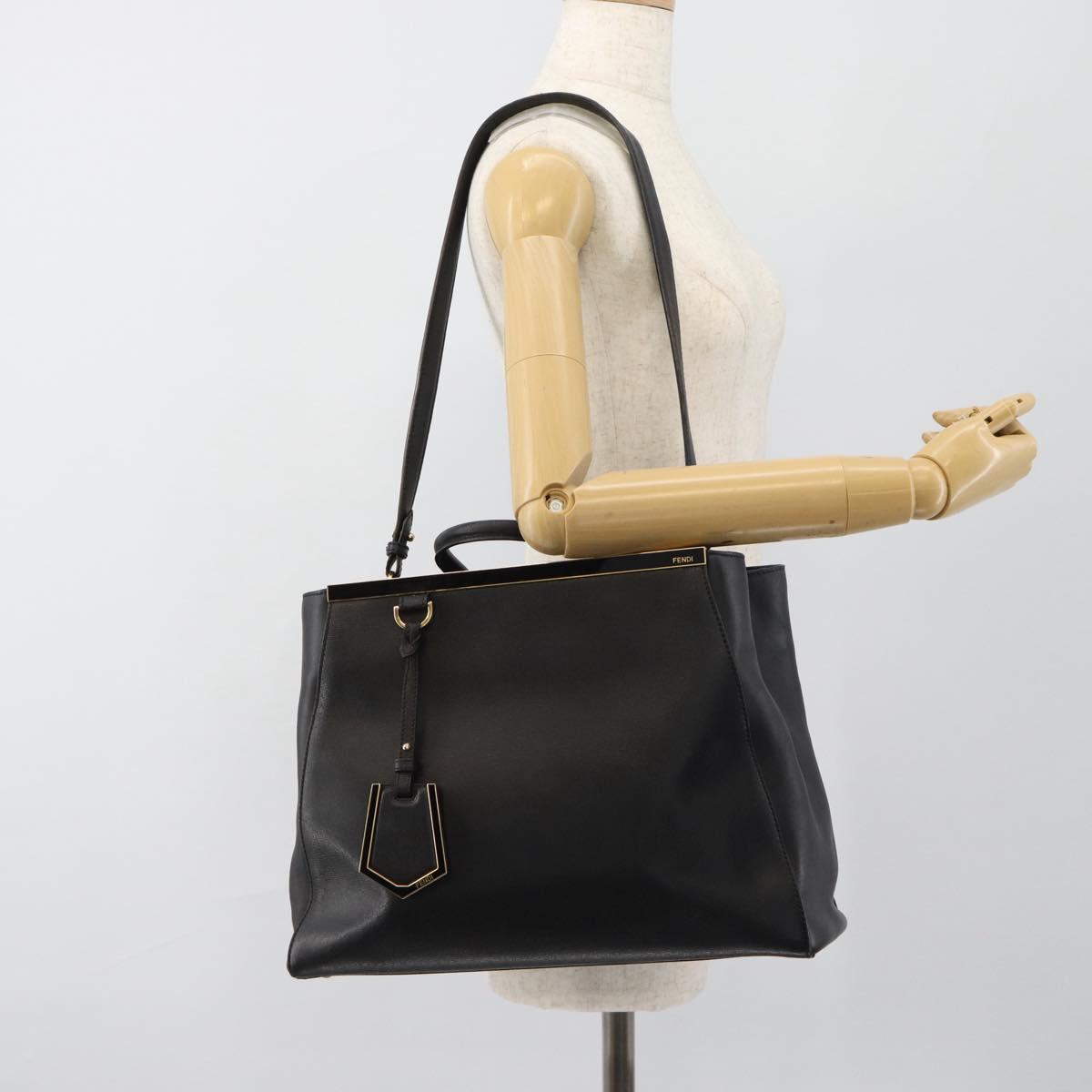 FENDI Tote Bag Leather 2way Black Gold Auth bs35580