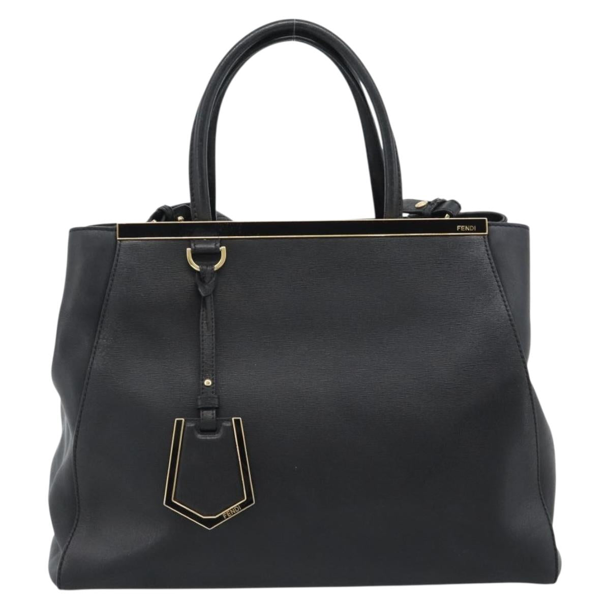 FENDI Tote Bag Leather 2way Black Gold Auth bs35580