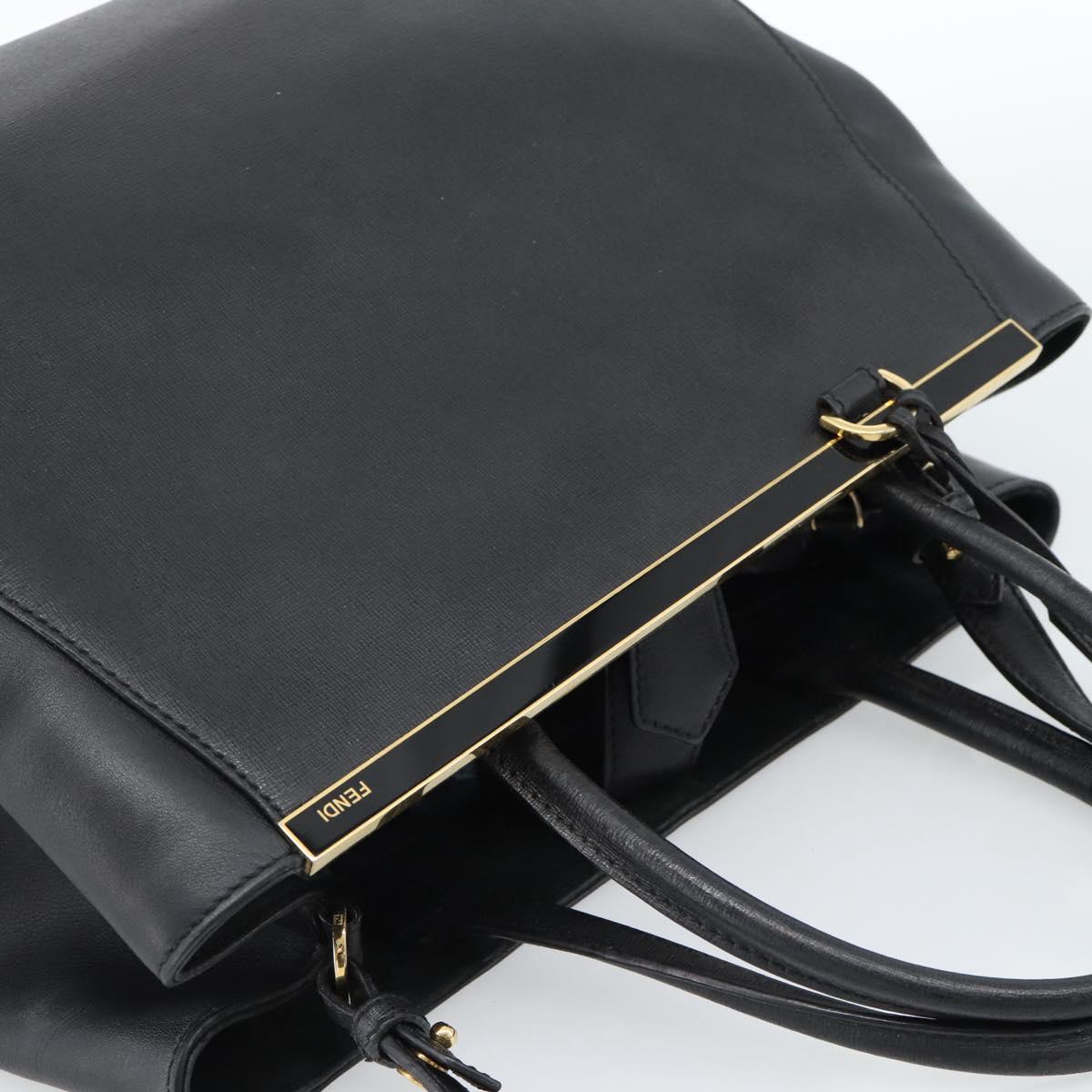 FENDI Tote Bag Leather 2way Black Gold Auth bs35580