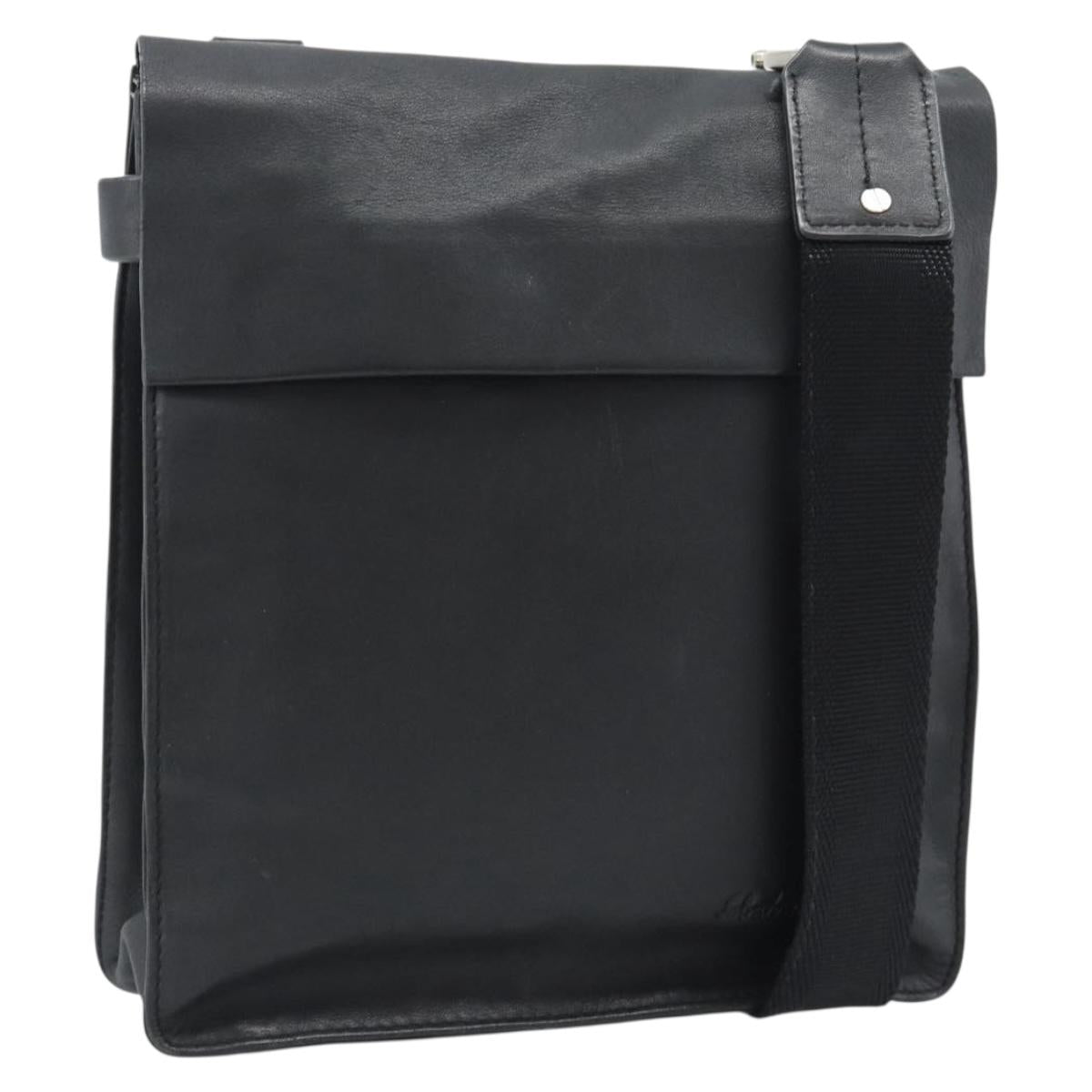 Salvatore Ferragamo Shoulder Bag Leather Black Silver Auth bs35581
