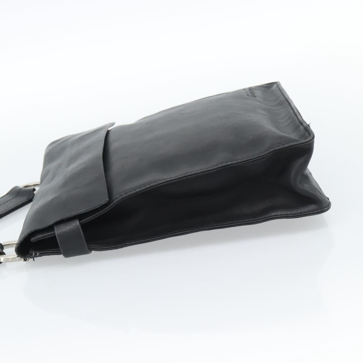 Salvatore Ferragamo Shoulder Bag Leather Black Silver Auth bs35581