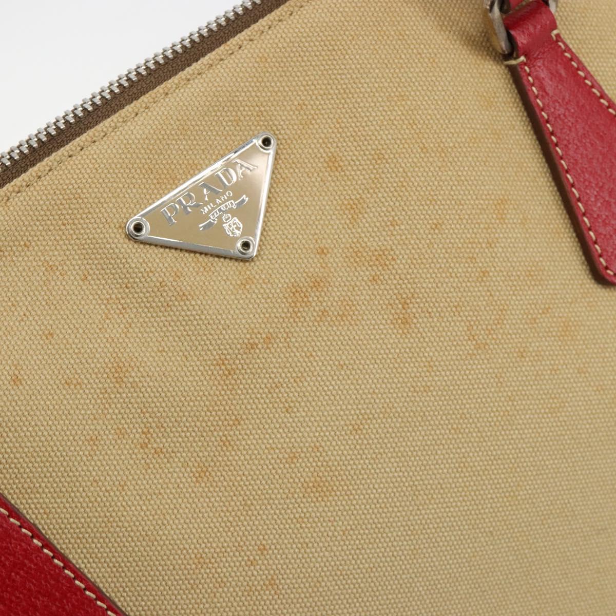 PRADA Tote Bag Canvas Beige Silver Auth bs35583