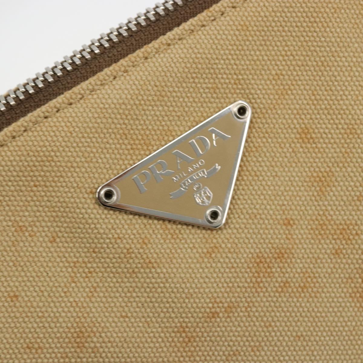 PRADA Tote Bag Canvas Beige Silver Auth bs35583