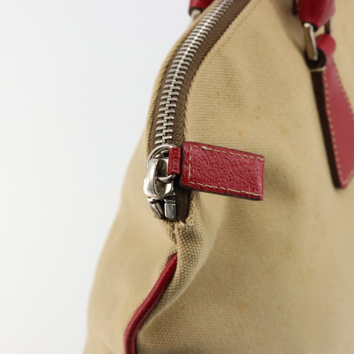 PRADA Tote Bag Canvas Beige Silver Auth bs35583