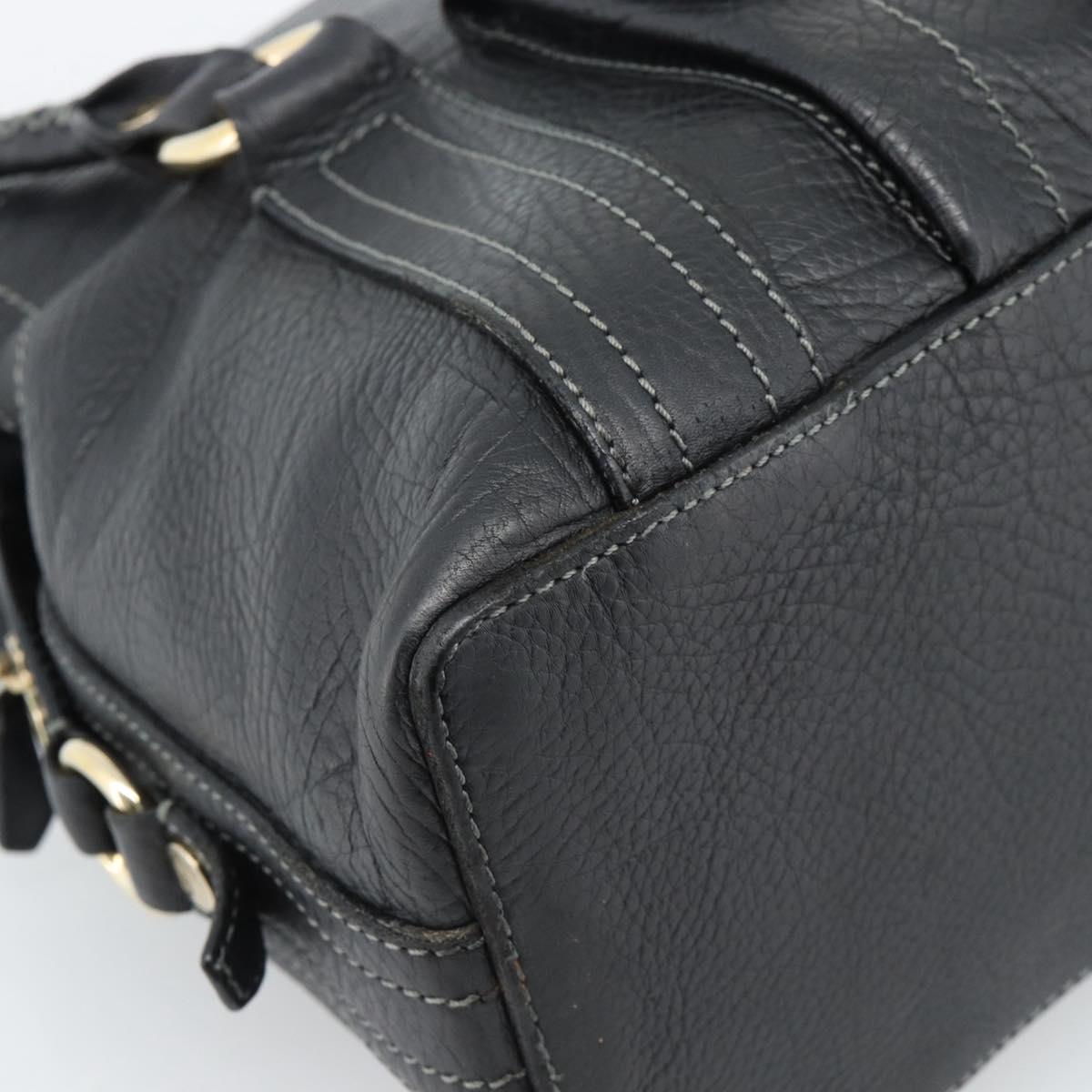 CELINE Hand Bag Leather Black Gold Auth bs35584A