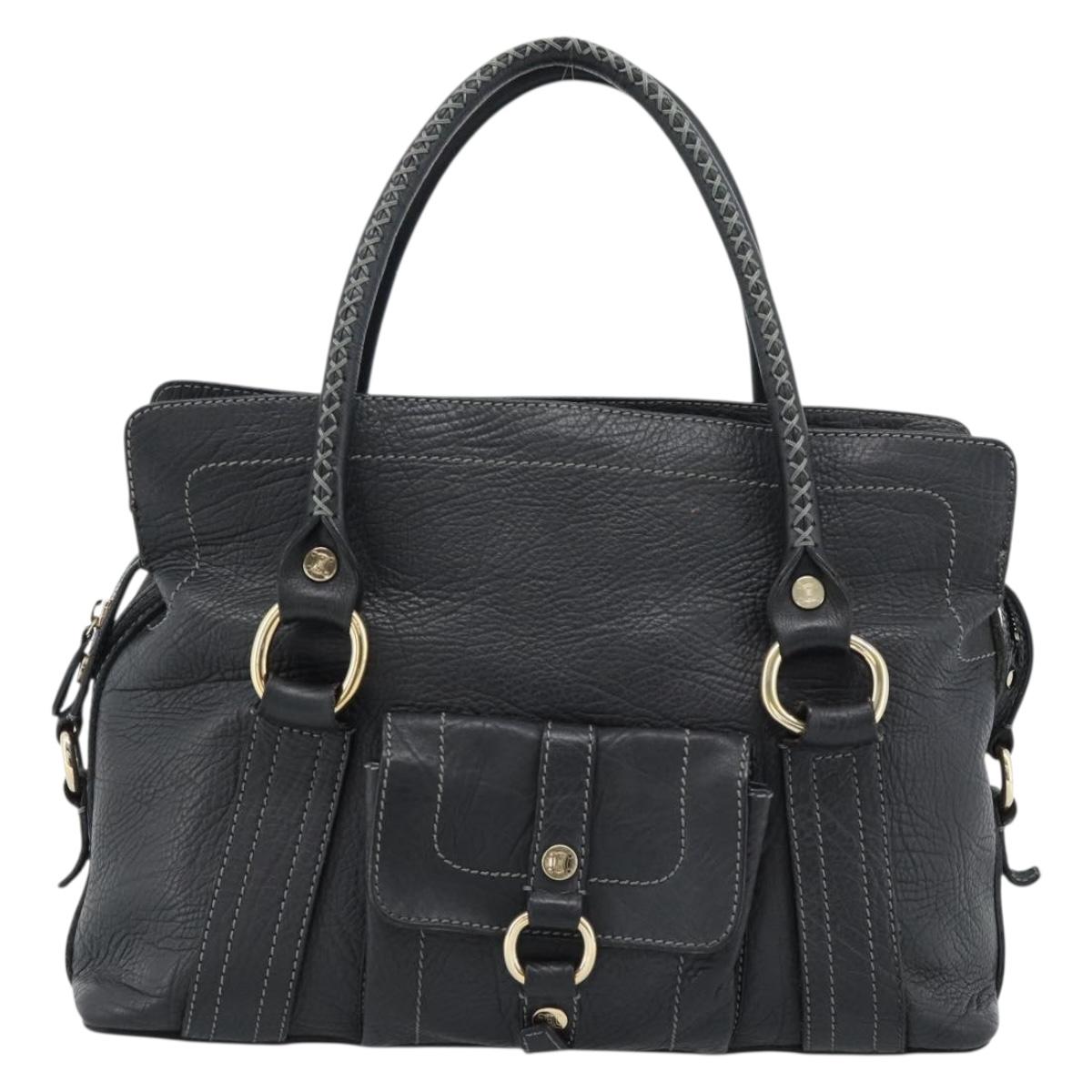 CELINE Hand Bag Leather Black Gold Auth bs35584A