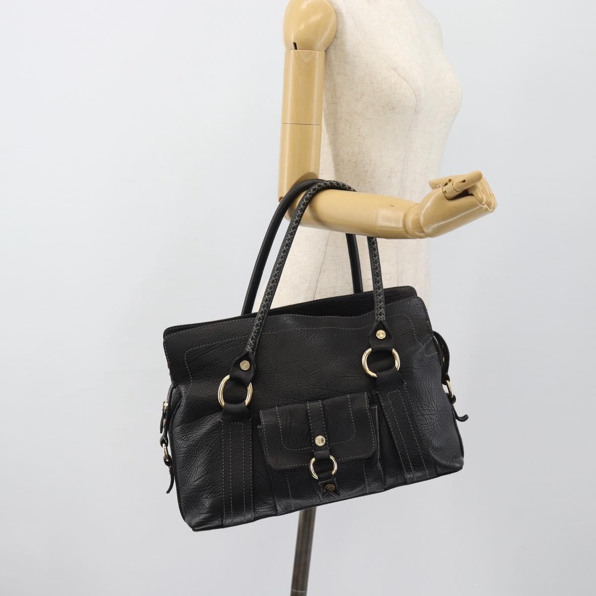 CELINE Hand Bag Leather Black Gold Auth bs35584A