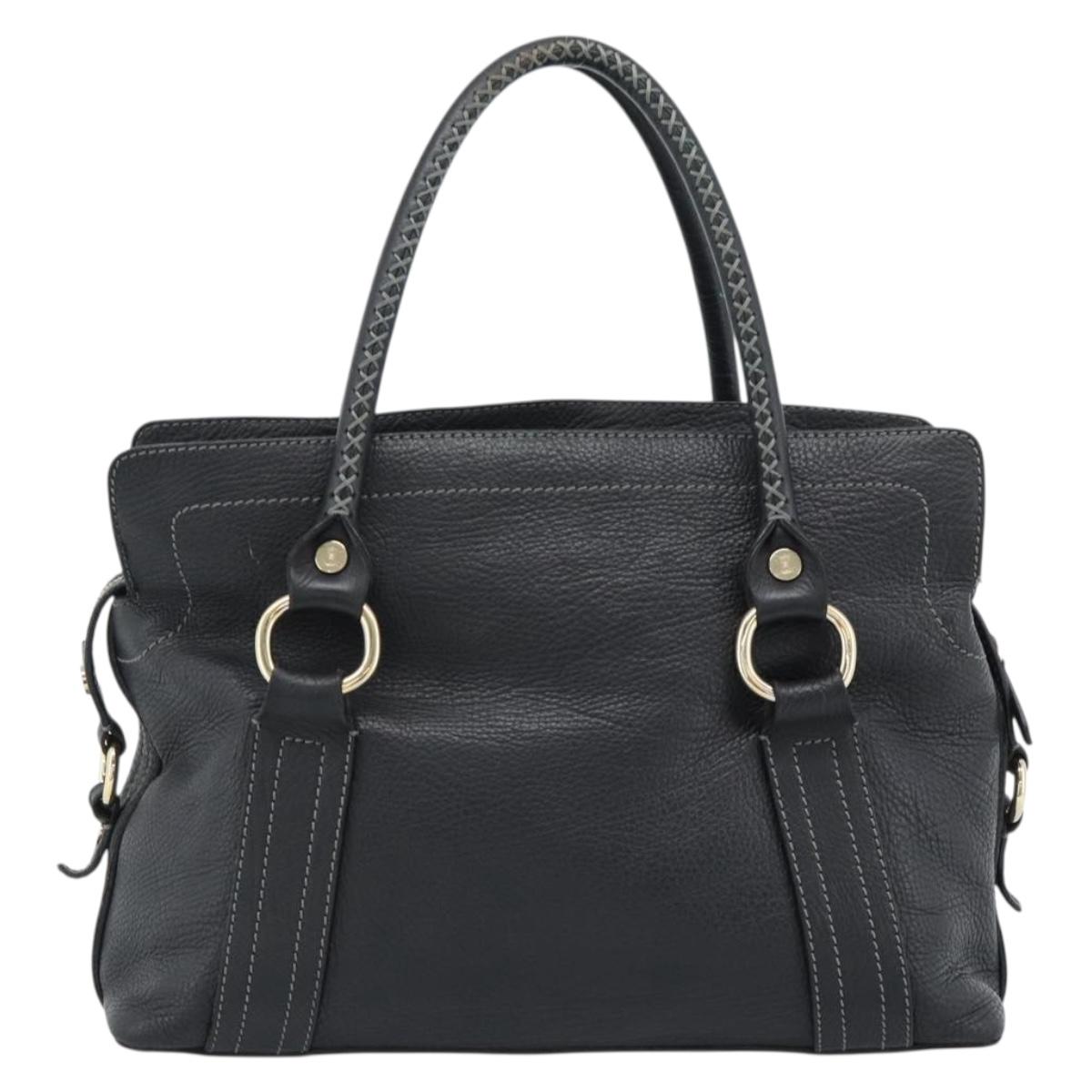 CELINE Hand Bag Leather Black Gold Auth bs35584A