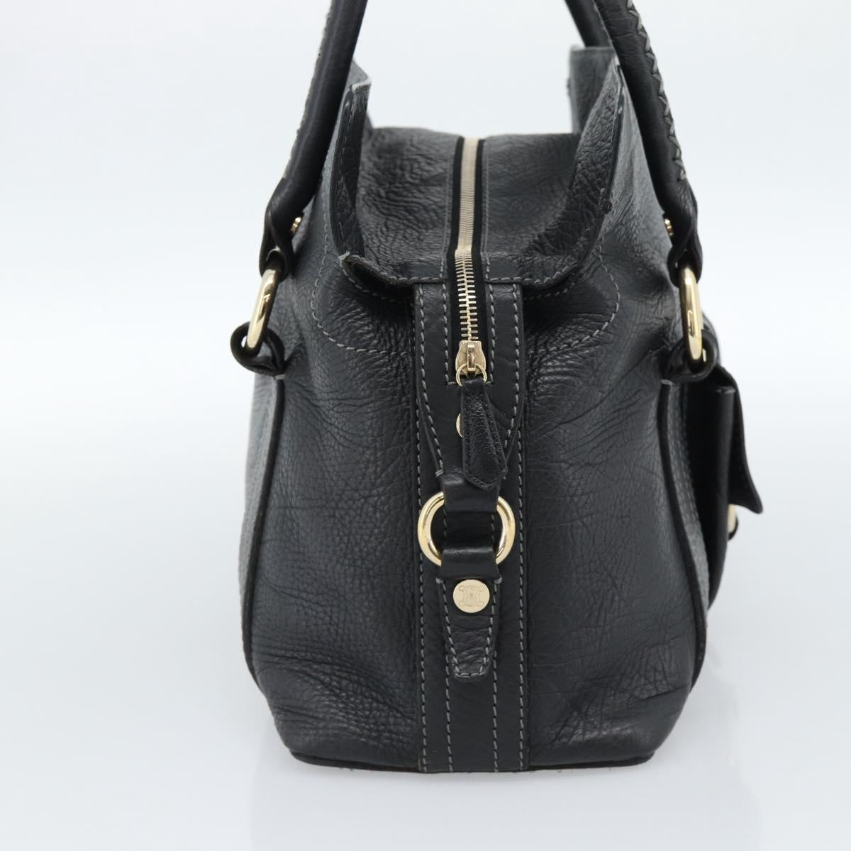 CELINE Hand Bag Leather Black Gold Auth bs35584A