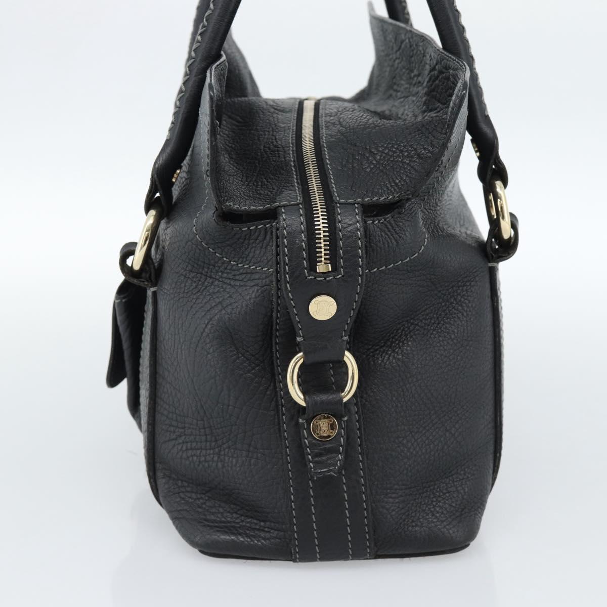 CELINE Hand Bag Leather Black Gold Auth bs35584A