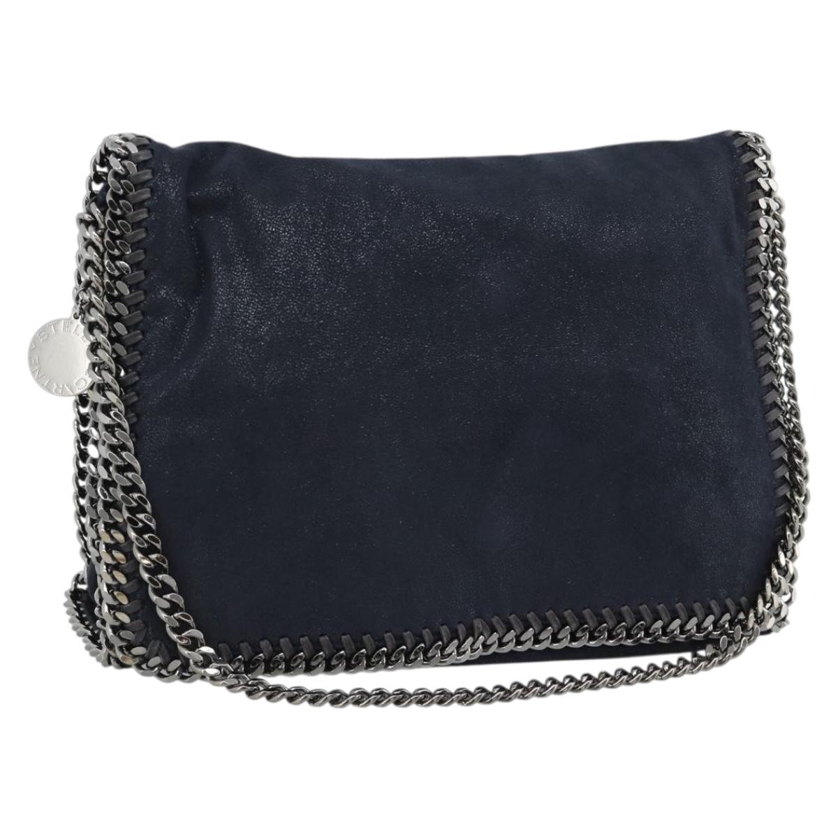 Stella MacCartney Chain Falabella Shoulder Bag Suede Navy Silver Auth bs35585A