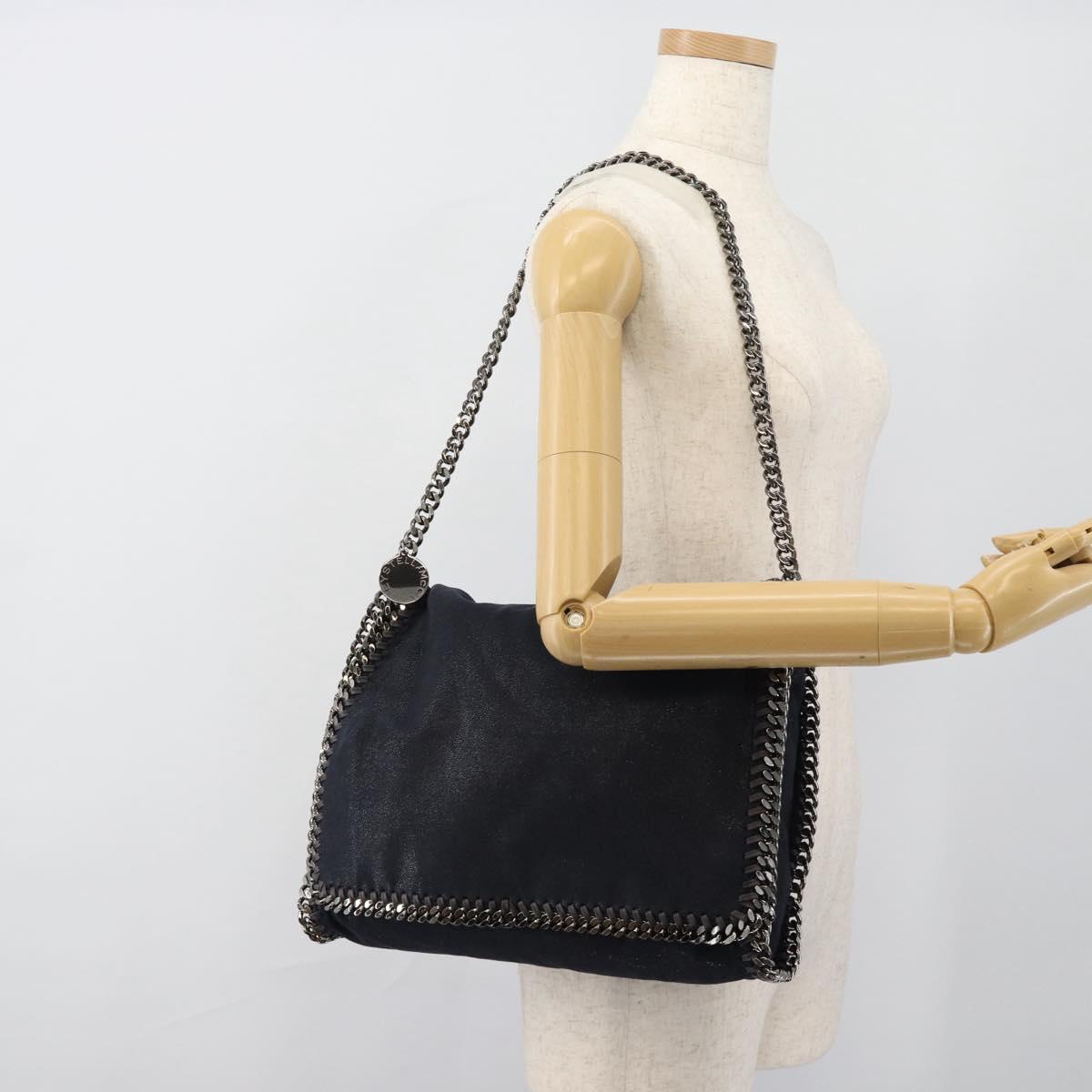 Stella MacCartney Chain Falabella Shoulder Bag Suede Navy Silver Auth bs35585A
