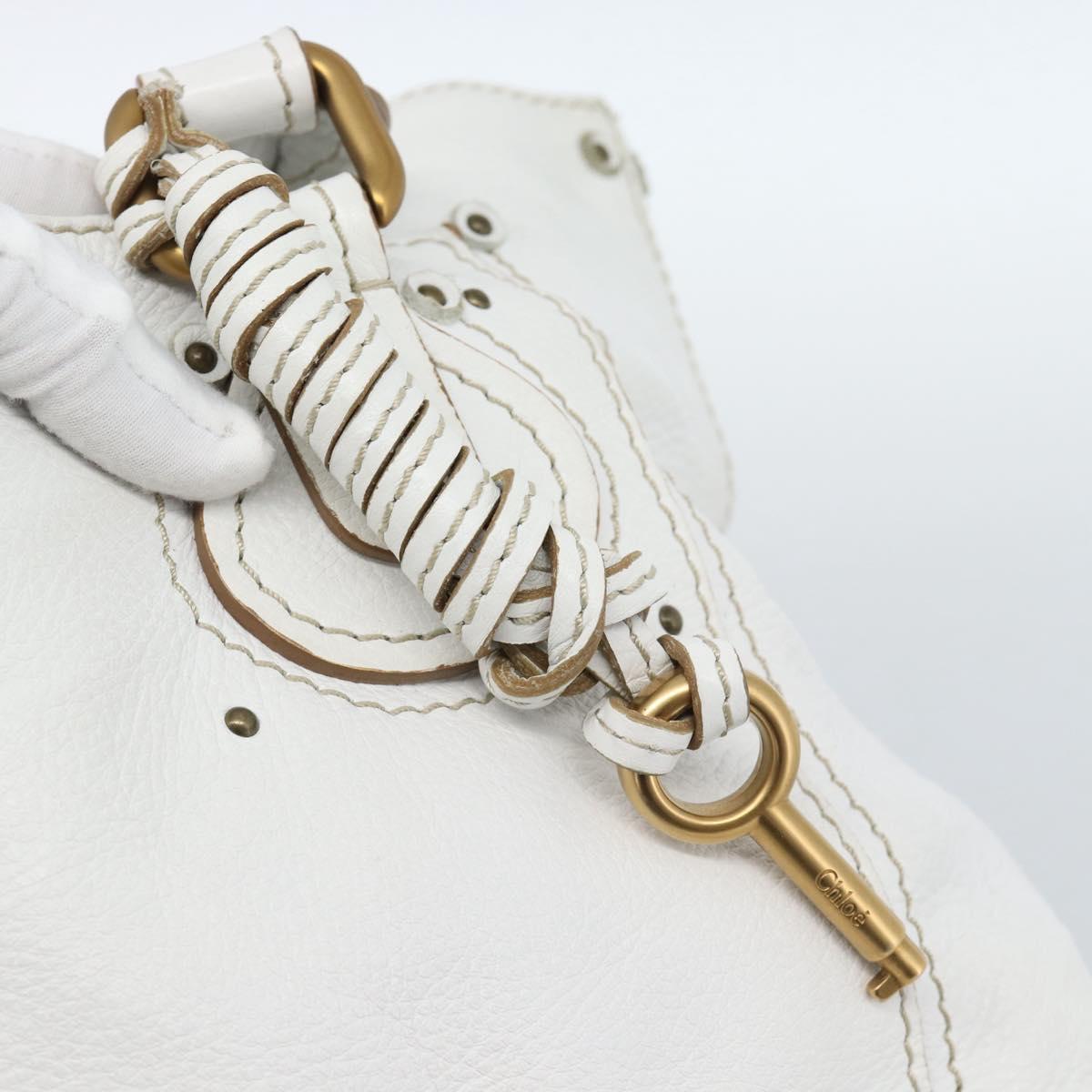 Chloe Paddington Tote Bag Leather White Gold Silver Auth bs35586A