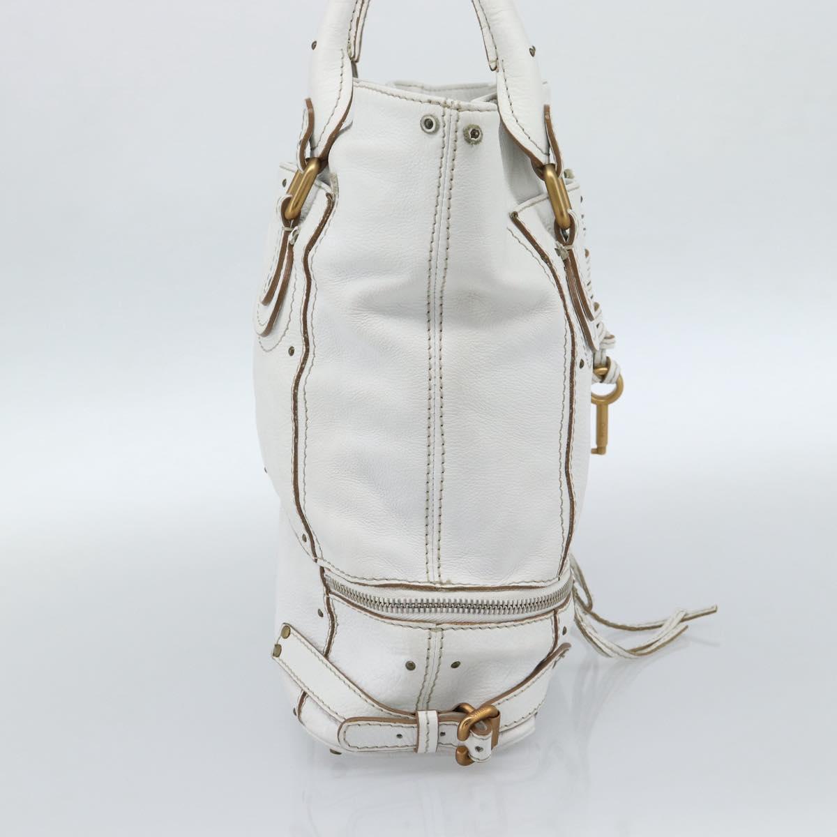 Chloe Paddington Tote Bag Leather White Gold Silver Auth bs35586A